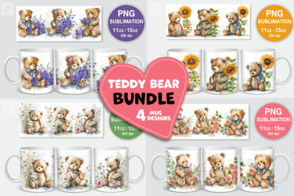 Download Watercolor Teddy Bear Mugs. 11&amp;15 Oz Mug - Mugs Collection