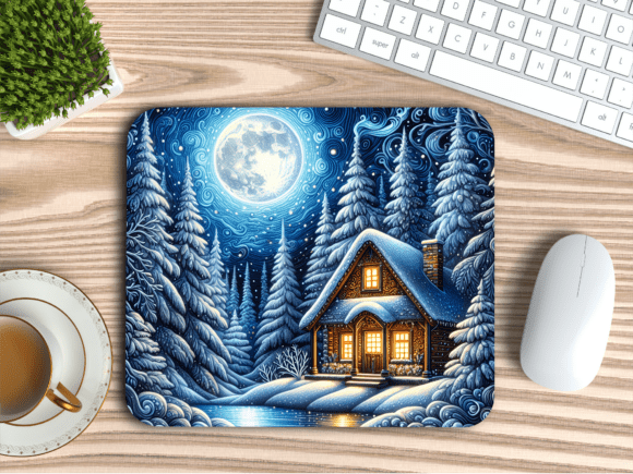 Download Wonderland Snowy Cabin Art Mousepad PNG - Mousepad Collection