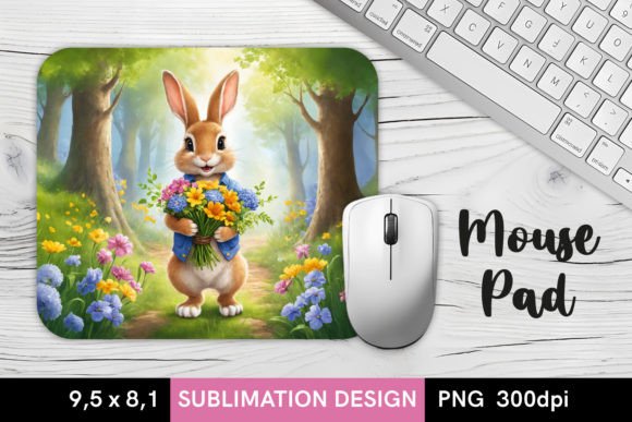 Download Easter Bunny with Flowers - MousePad PNG - Mousepad Collection